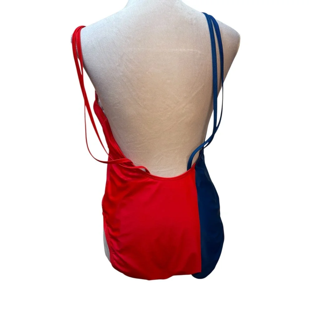 NWT Juicy Couture One Piece Swimsuit Red Navy Colorblock Logo Scoop Back ‎ XL